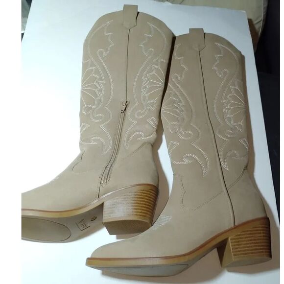 MIA Shoes - MIA Womens NEW w/Tags Tan Embroidered Tall Cowgirl Boots w/Zipper - sz. 6 1/2